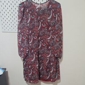 Elegant Paisley Red Midi Shift Dress